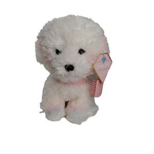 FAO Schwarz Fancy Bichon Frise 10" Stuffed Animal with Brush - New with Tag